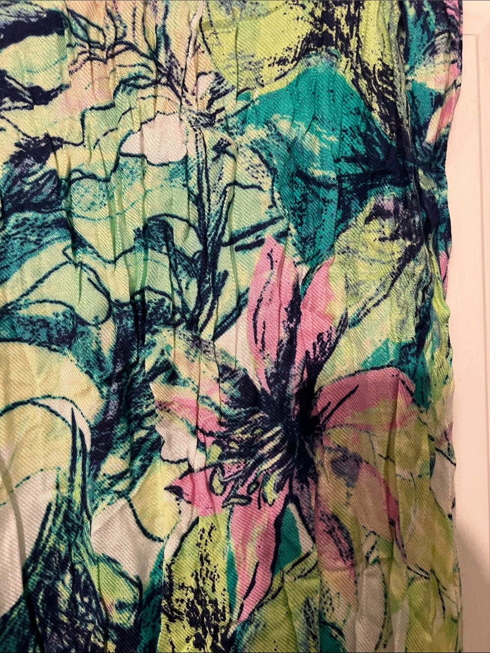Floral Lightweight Scarf - Teal, Lime & Pink